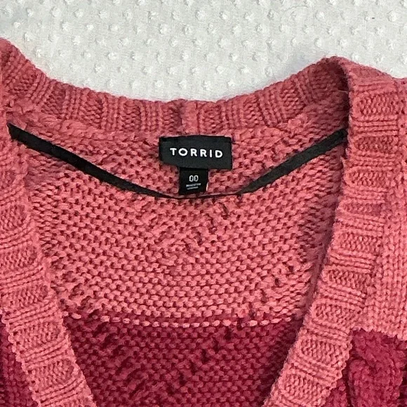 Torrid Two-Tone Pink Cable Cardigan V-neck Sweater 00 Large - Picture 6 of 7